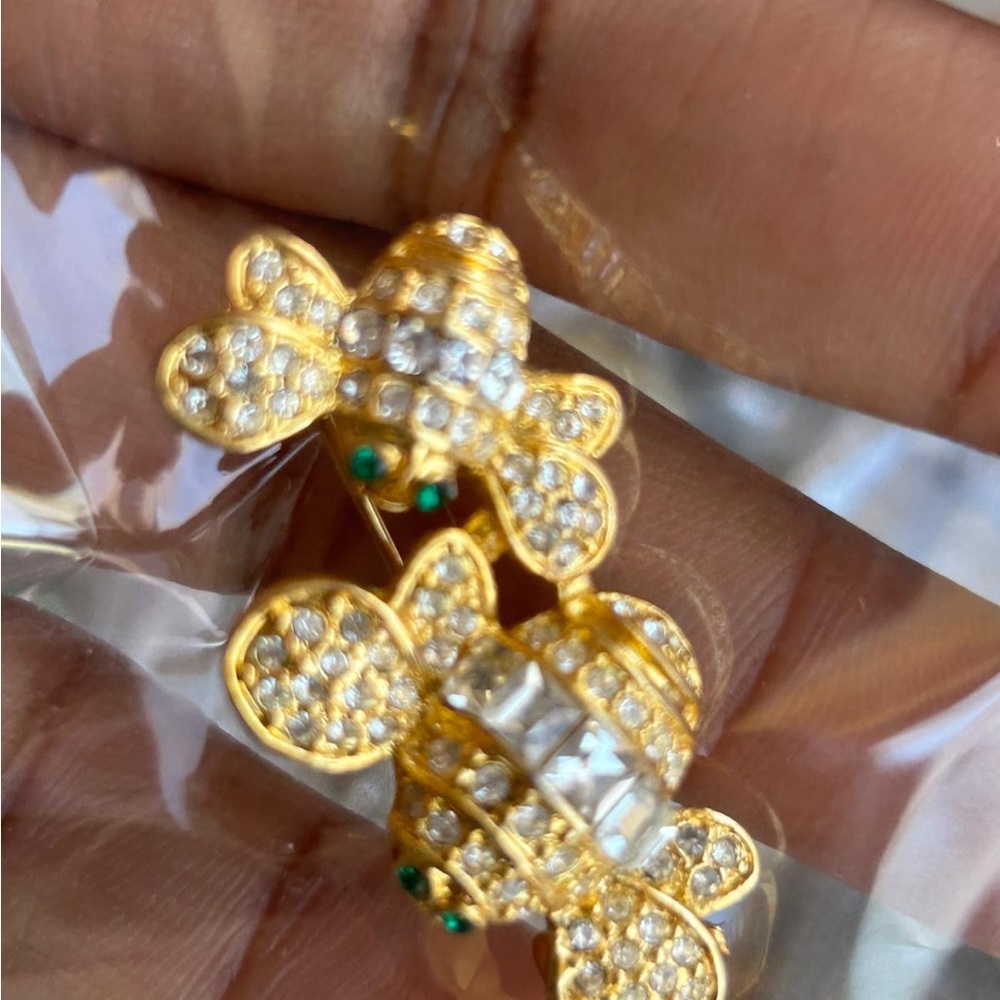 Gold and Silver Butterfly Brooch with Sparkling Stones
